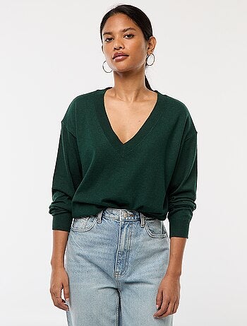 Camisola de malha fina com decote em bico