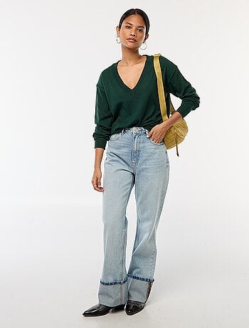 Camisola de malha fina com decote em bico