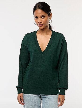 Camisola de malha fina com decote em bico