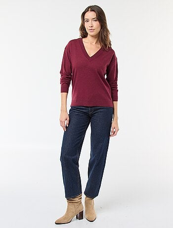 Camisola de malha fina com decote em V