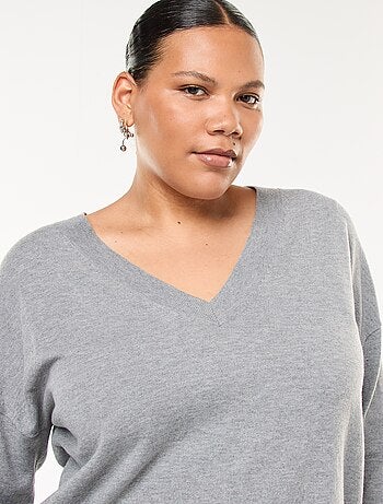 Camisola de malha fina com decote em V