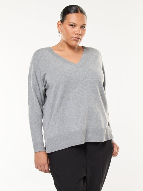 Camisola de malha fina com decote em V - Kiabi