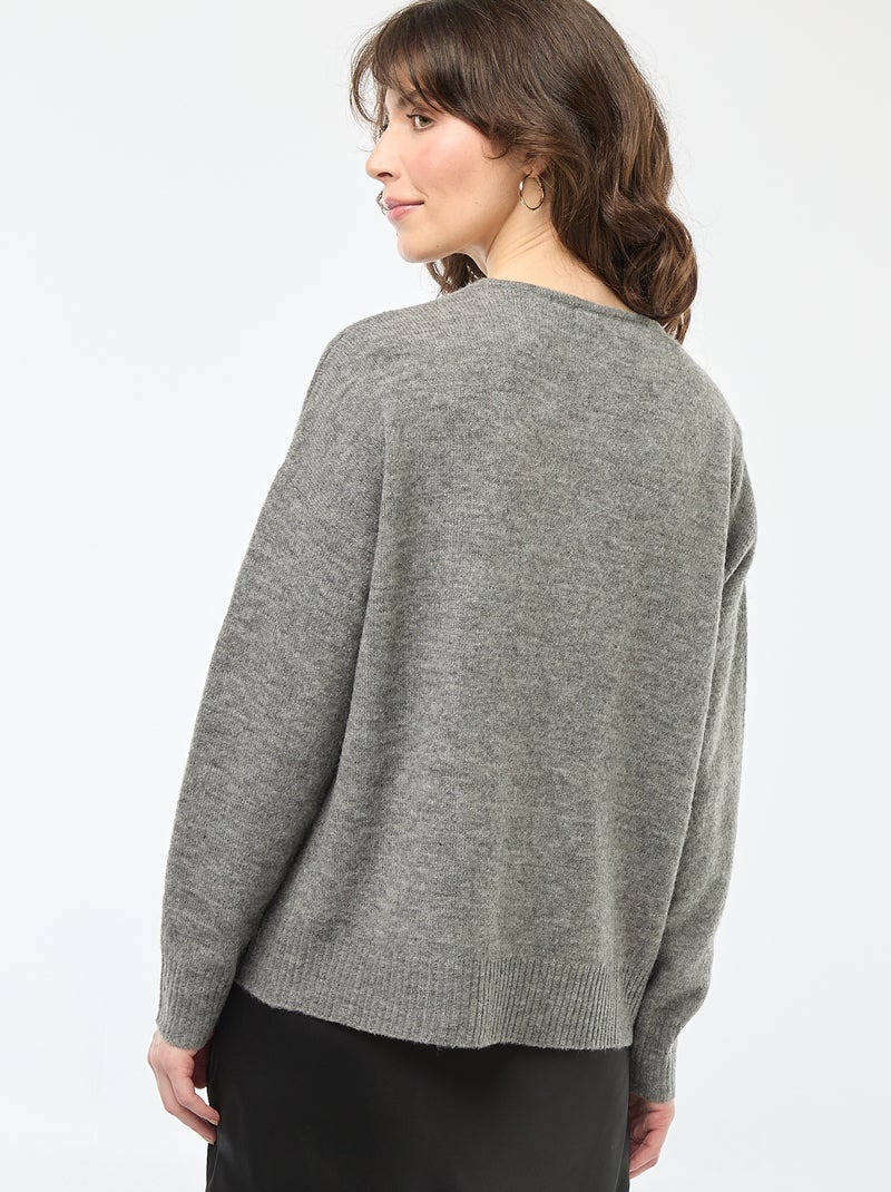 Camisola de malha fina com decote em V 'JDY' Cinza - Kiabi