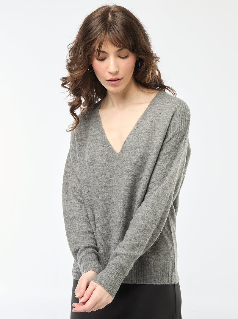 Camisola de malha fina com decote em V 'JDY' Cinza - Kiabi