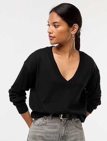 Camisola de malha fina com decote em V