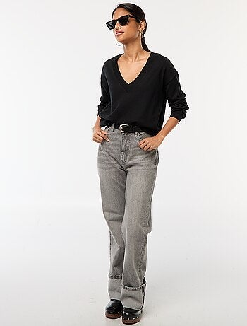 Camisola de malha fina com decote em V