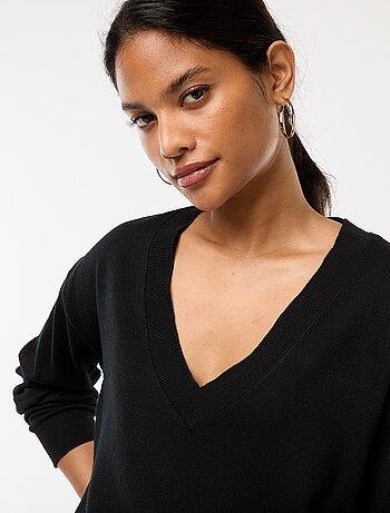 Camisola de malha fina com decote em V