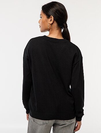 Camisola de malha fina com decote em V