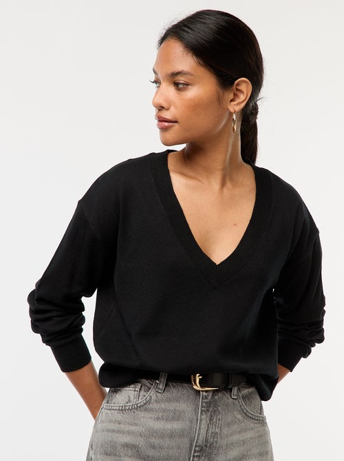 Camisola de malha fina com decote em V - Kiabi