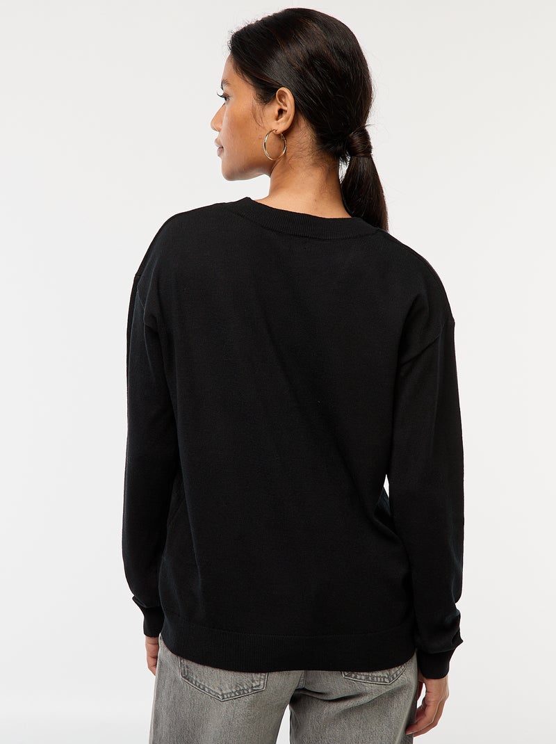 Camisola de malha fina com decote em V Preto - Kiabi