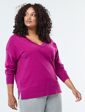 Camisola de malha fina com decote em V