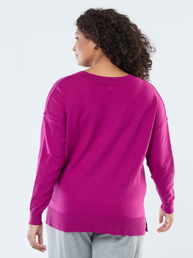 Camisola de malha fina com decote em V Violeta - Kiabi