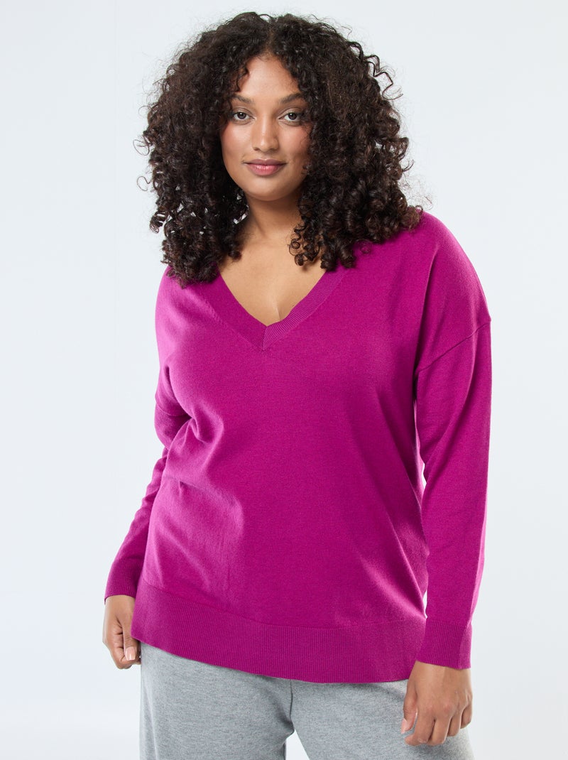 Camisola de malha fina com decote em V Violeta - Kiabi