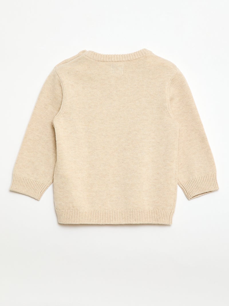 Camisola de malha fina com gola abotoada Bege - Kiabi