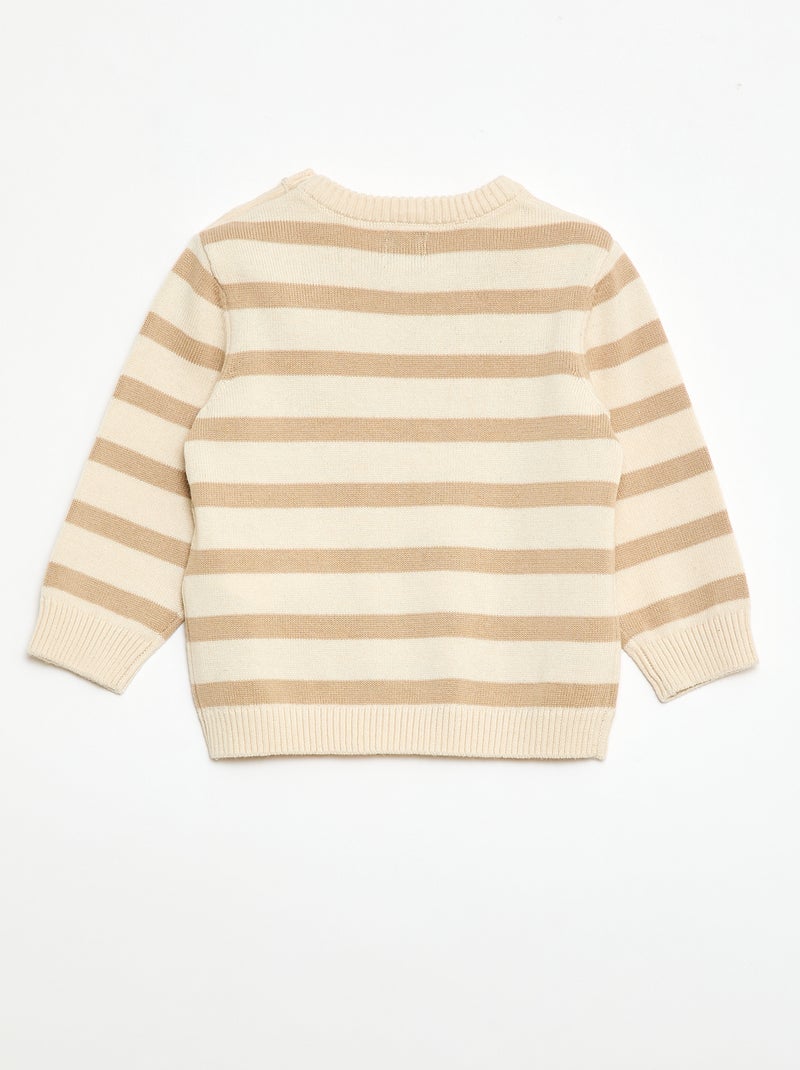 Camisola de malha fina com gola abotoada Branco - Kiabi