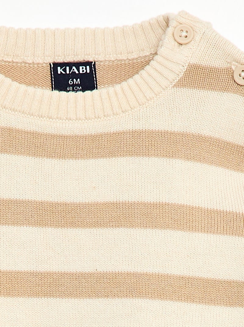 Camisola de malha fina com gola abotoada Branco - Kiabi