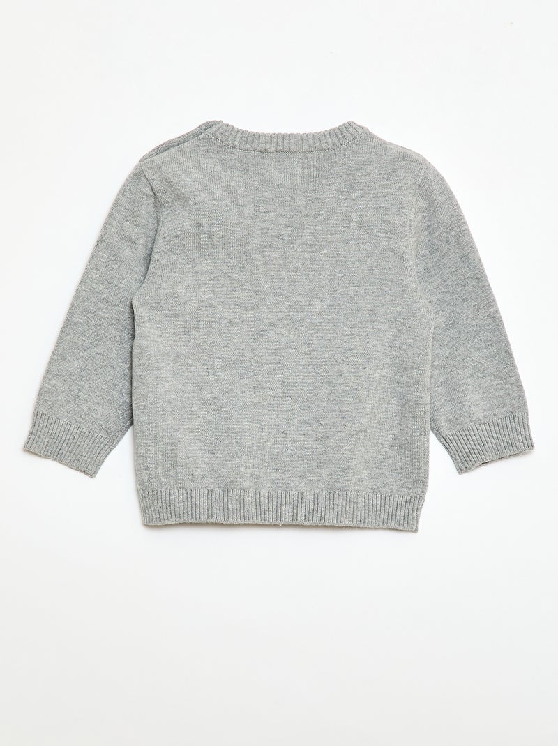 Camisola de malha fina com gola abotoada Cinza - Kiabi