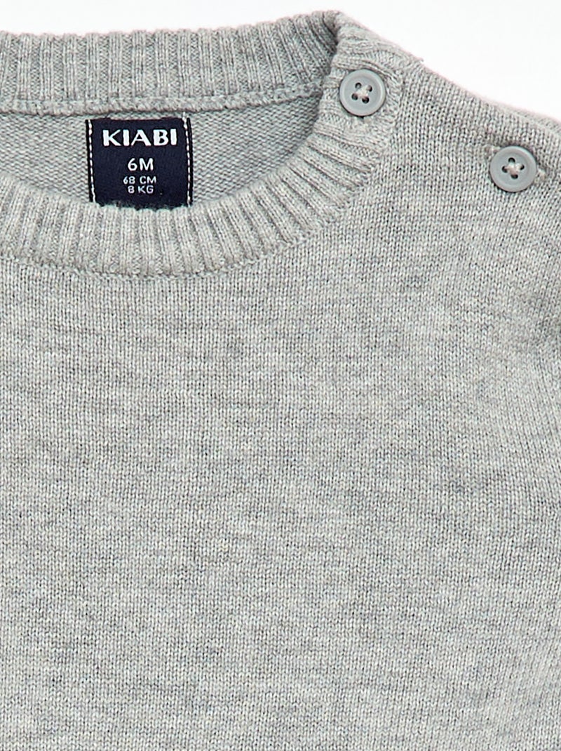 Camisola de malha fina com gola abotoada Cinza - Kiabi