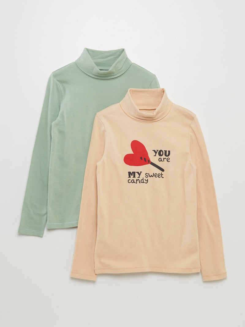 Camisola de malha fina com gola alta - Lote de 2 BEGE - Kiabi