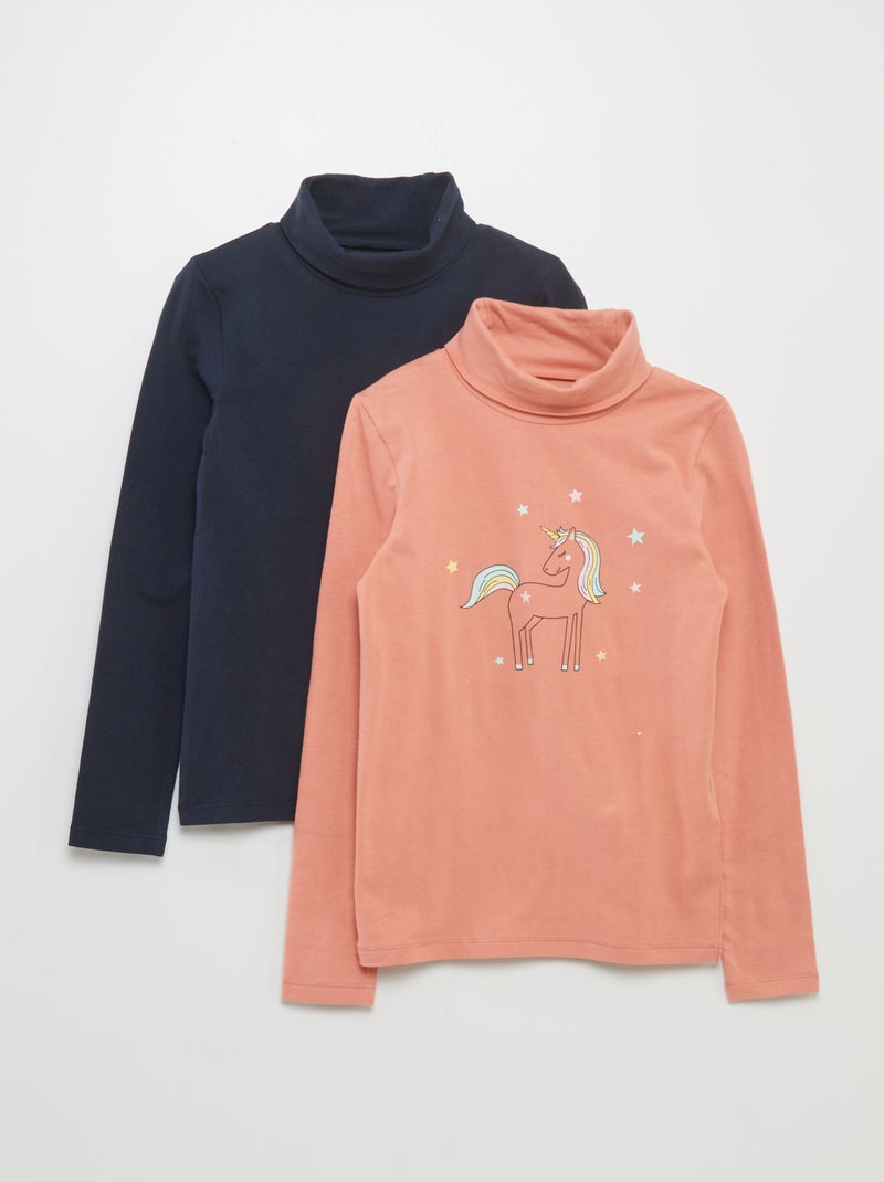 Camisola de malha fina com gola alta - Lote de 2 LARANJA - Kiabi