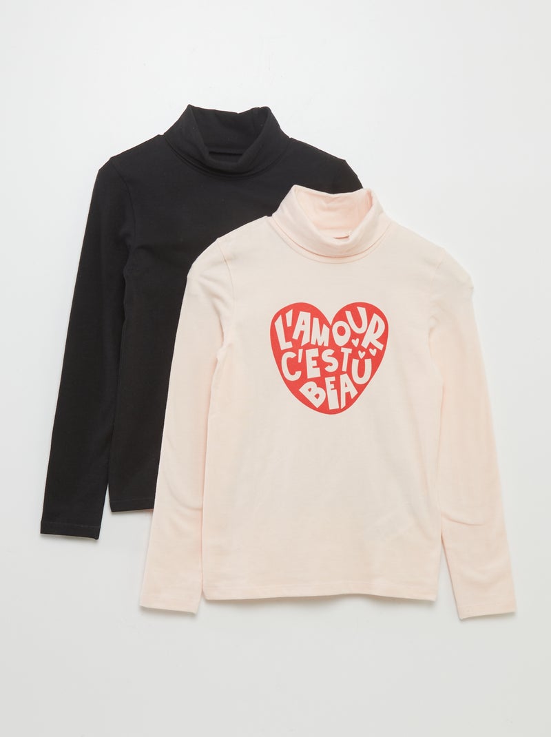 Camisola de malha fina com gola alta - Lote de 2 ROSA - Kiabi