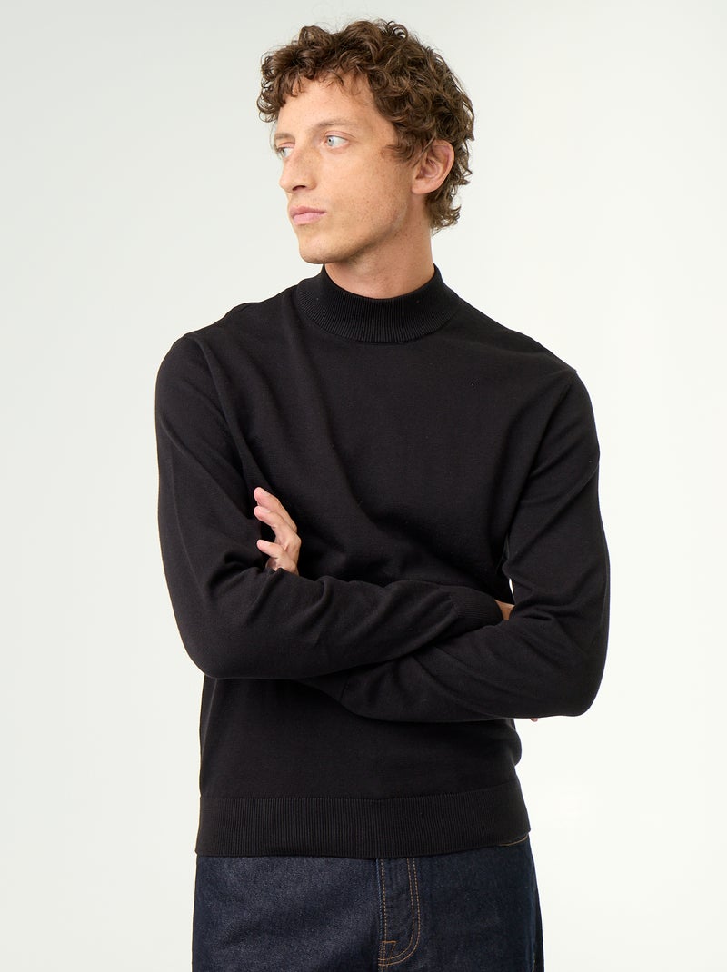 Camisola de malha fina com gola alta Preto - Kiabi