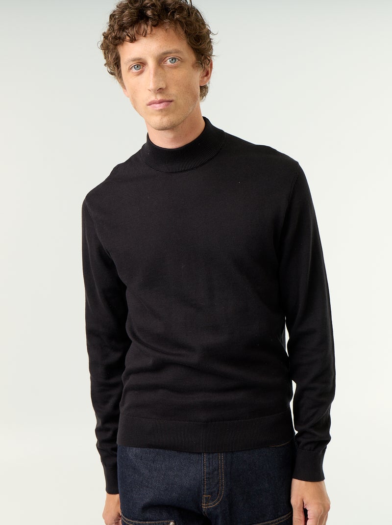 Camisola de malha fina com gola alta Preto - Kiabi