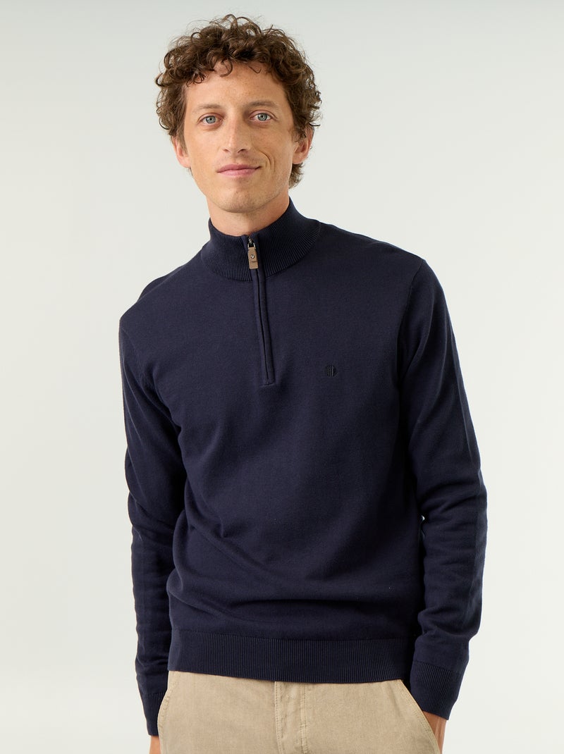 Camisola de malha fina com gola camionista Azul - Kiabi
