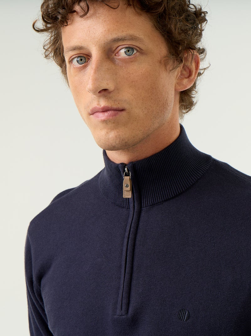 Camisola de malha fina com gola camionista Azul - Kiabi