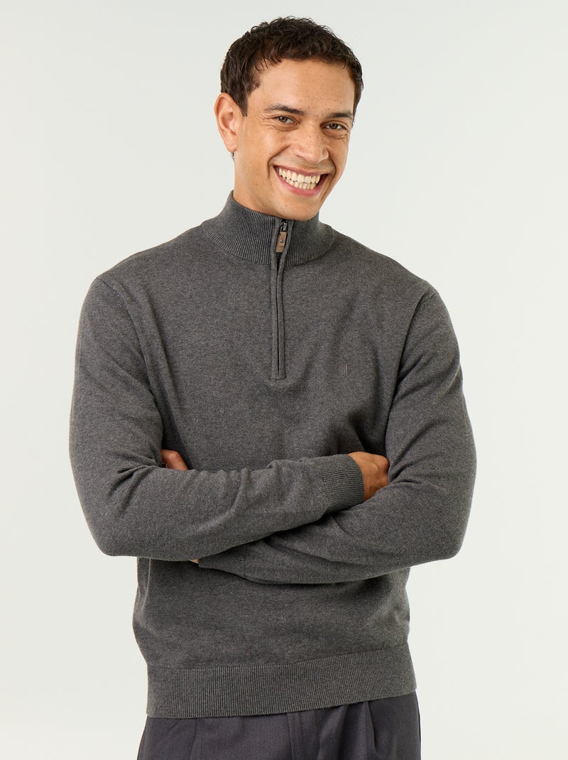 Camisola de malha fina com gola camionista Cinza - Kiabi