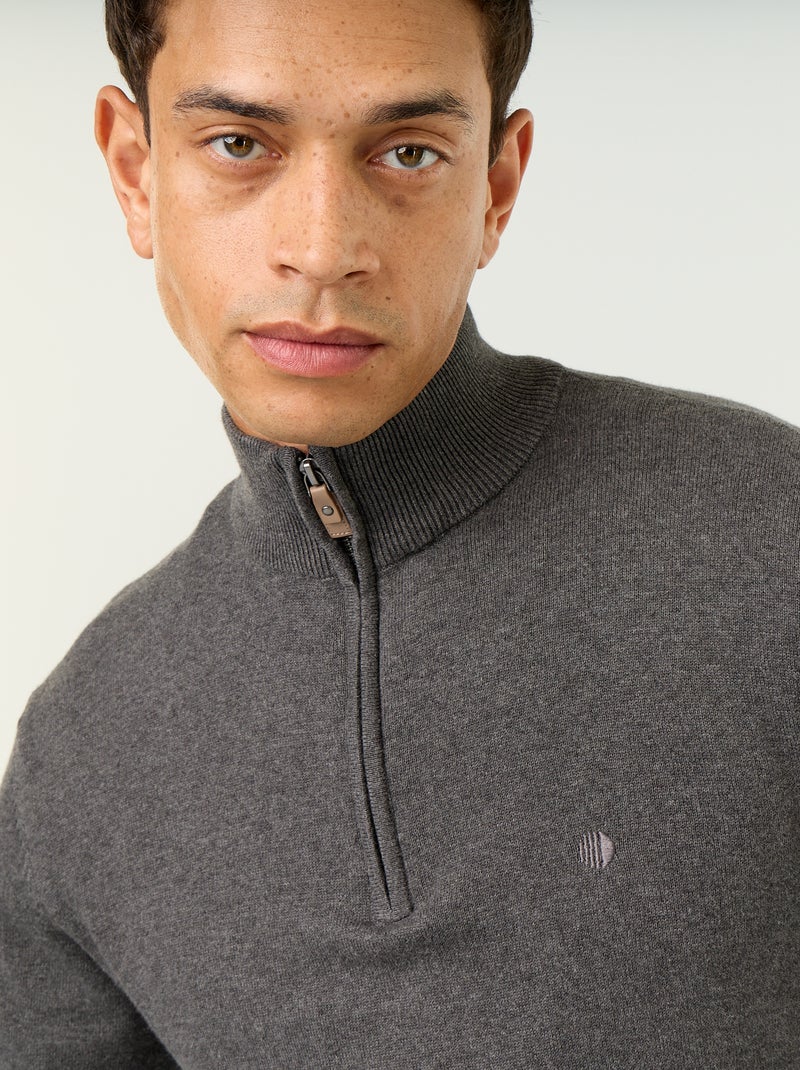 Camisola de malha fina com gola camionista Cinza - Kiabi