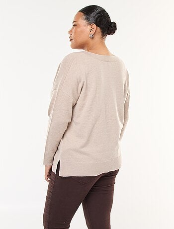 Camisola de malha fina com gola em V