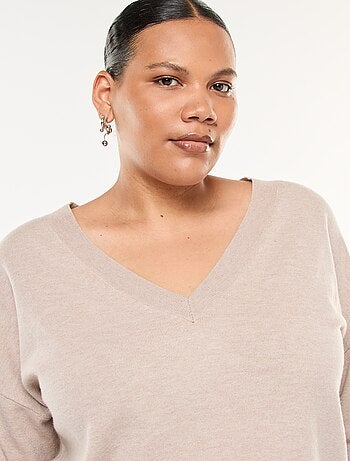 Camisola de malha fina com gola em V