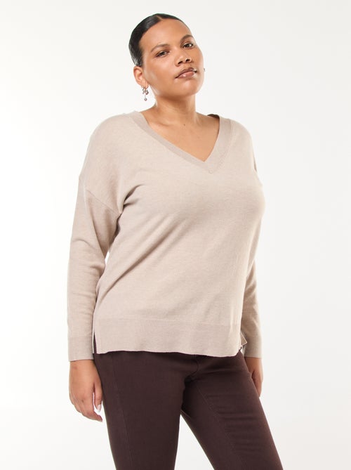 Camisola de malha fina com gola em V - Kiabi