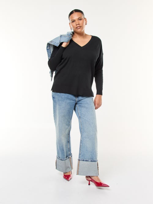 Camisola de malha fina com gola em V - Kiabi