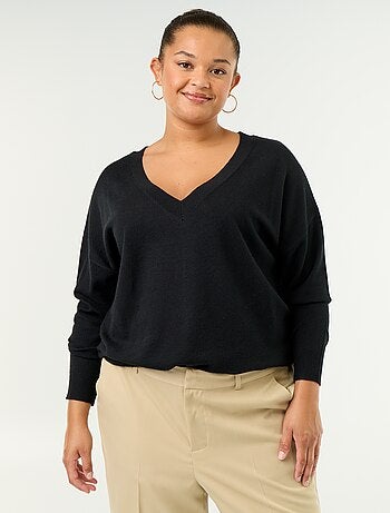 Camisola de malha fina com gola em V