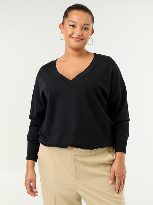 Camisola de malha fina com gola em V - Kiabi