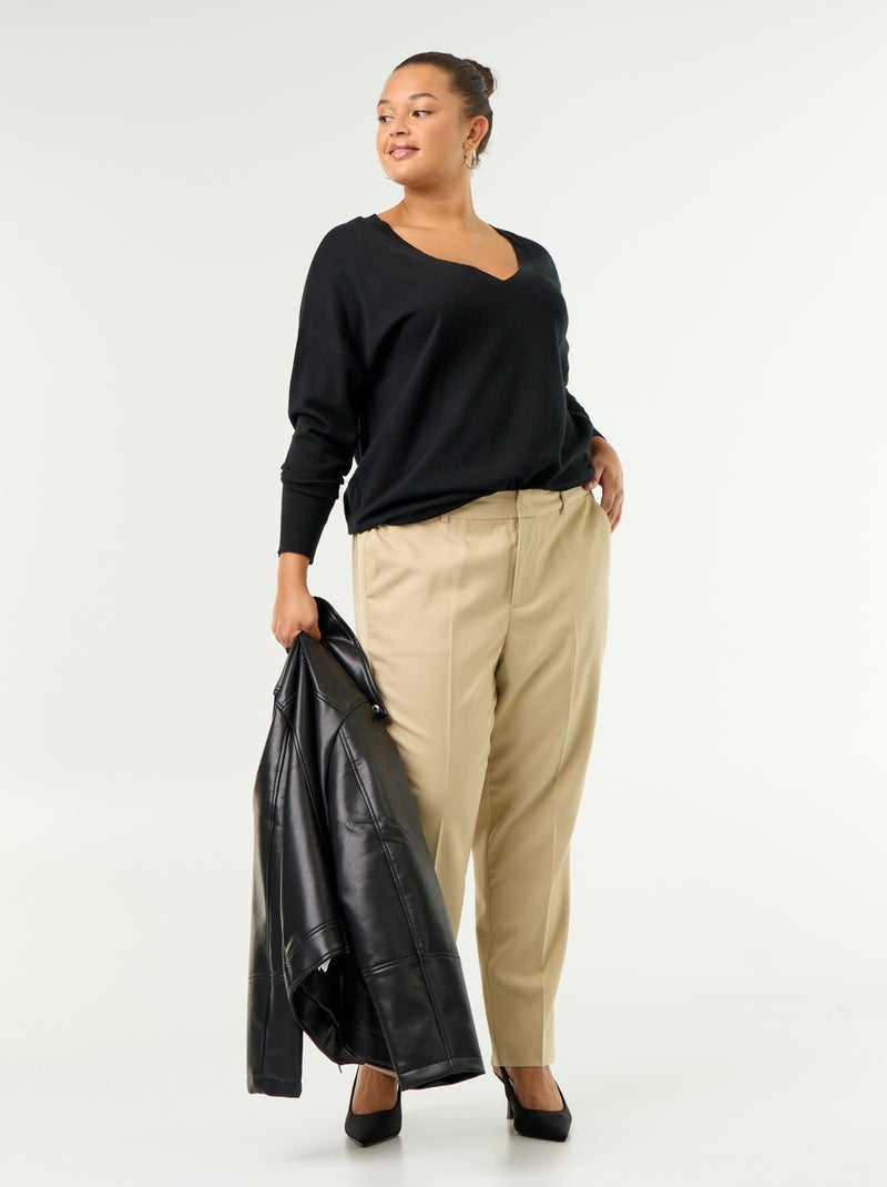 Camisola de malha fina com gola em V Preto - Kiabi