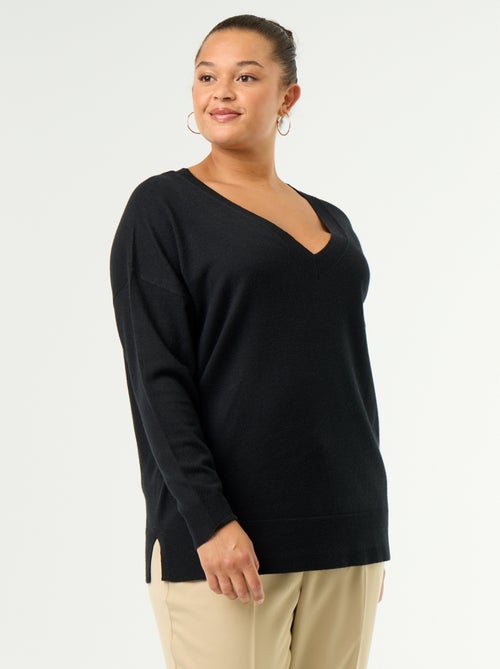 Camisola de malha fina com gola em V - Kiabi