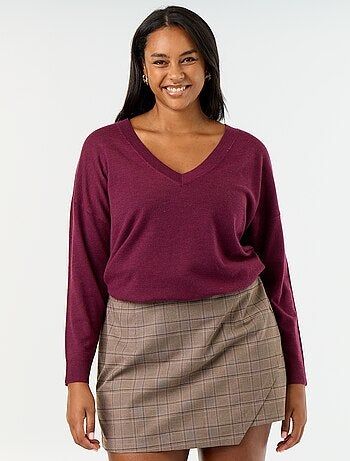 Camisola de malha fina com gola em V