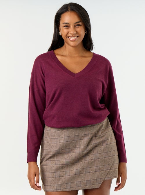 Camisola de malha fina com gola em V - Kiabi