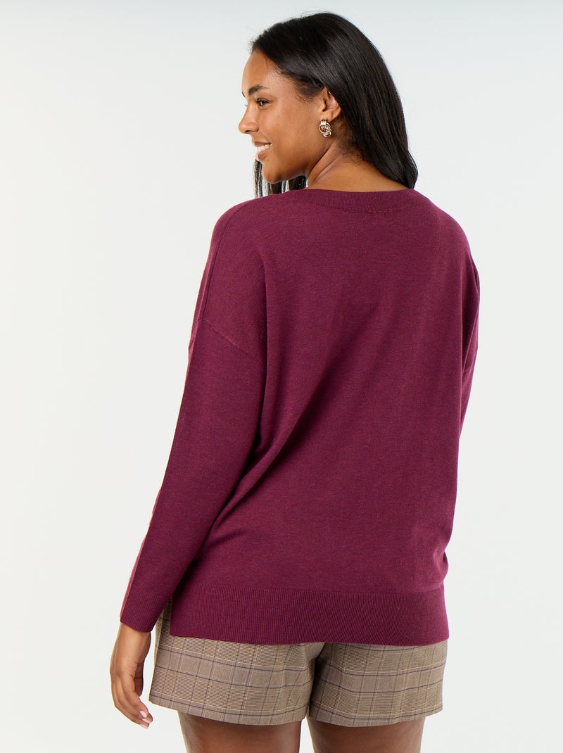 Camisola de malha fina com gola em V Rosa - Kiabi