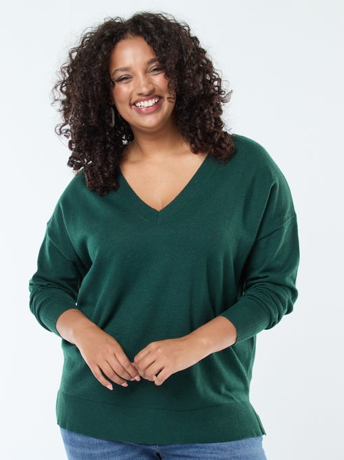 Camisola de malha fina com gola em V - Kiabi