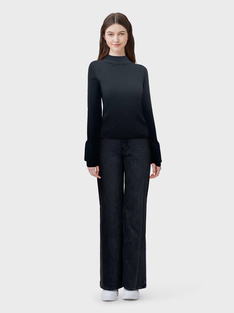 Camisola de malha fina de gola alta Preto - Kiabi