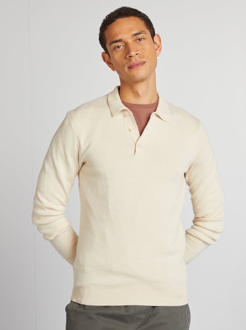 Camisola de malha fina larga com gola de polo e botões BRANCO - Kiabi