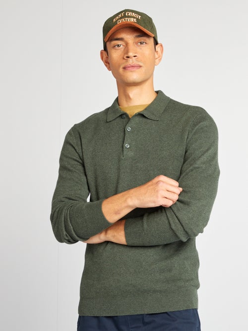 Camisola de malha fina larga com gola de polo e botões - Kiabi