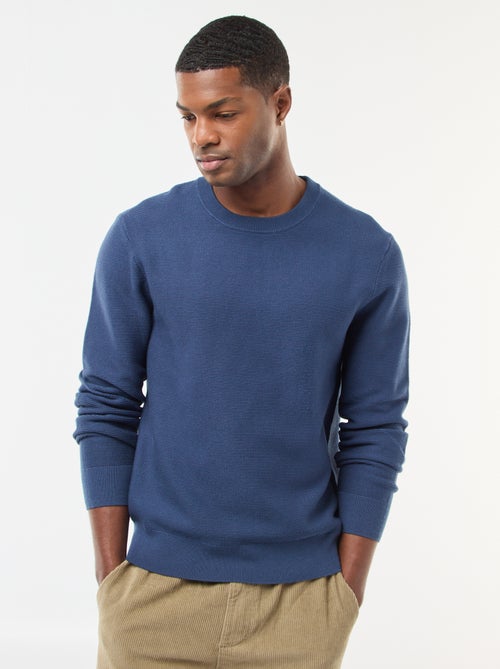 Camisola de malha fina lisa com gola redonda - Kiabi