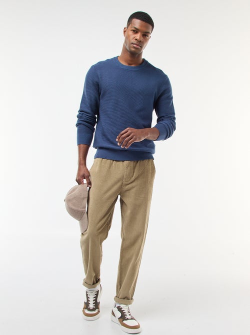 Camisola de malha fina lisa com gola redonda - Kiabi