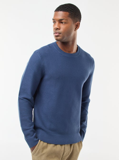 Camisola de malha fina lisa com gola redonda - Kiabi