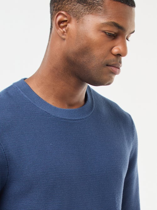 Camisola de malha fina lisa com gola redonda - Kiabi